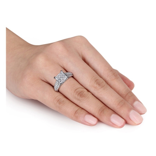 Bague de fiançailles en or blanc 10K ct avec diamant taille princesse de 1 1 ct/2&nbsp;carat