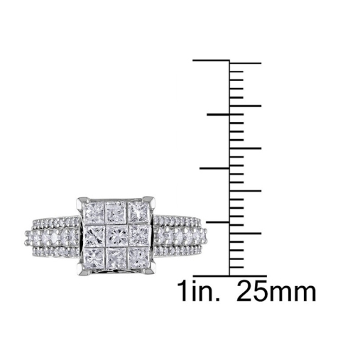 Bague de fiançailles en or blanc 10K ct avec diamant taille princesse de 1 1 ct/2&nbsp;carat