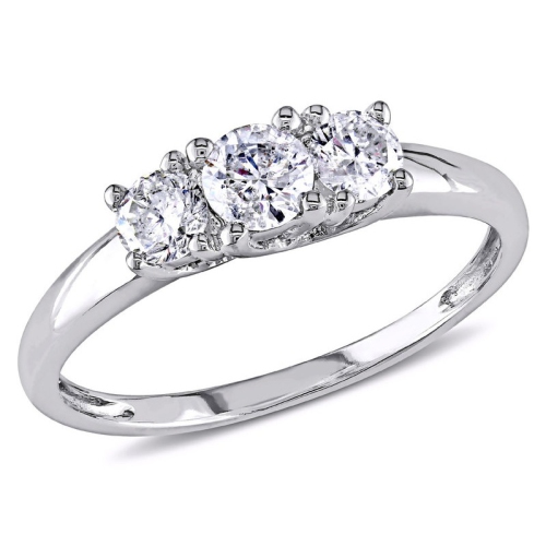 GEM AND HARMONY  1/2 Carat (Ctw G-H, I2-I3) Three-Stone Diamond Engagement Ring In 14K Gold In White