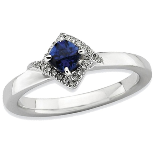 GEM AND HARMONY  1/2 Carat (Ctw) Lab Created Sapphire Ring In Sterling Silver With Diamonds In Blue