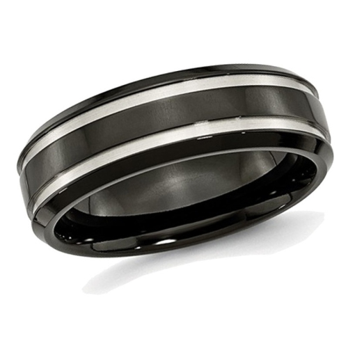 GEM AND HARMONY  Mens Chisel 7MM Comfort Fit Titanium Wedding Band Ring With Groove In Black