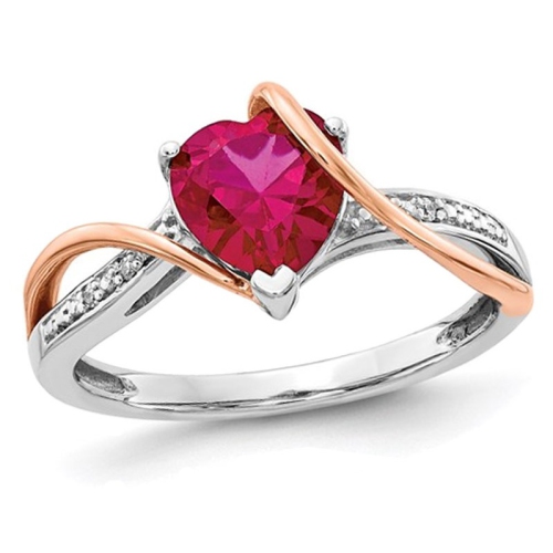 GEM AND HARMONY  1.50 Carat (Ctw) Ruby Heart Ring In 14K And Rose Pink Gold In White