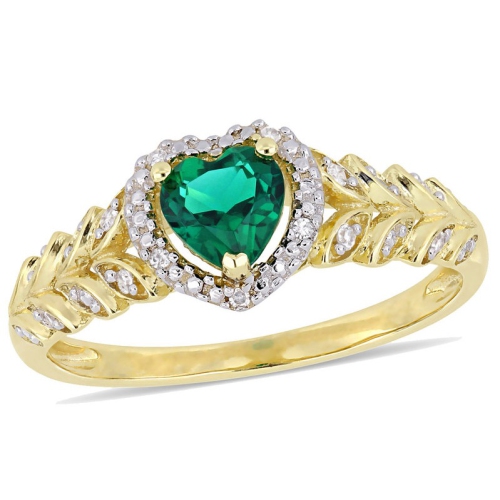 2/5 Carat Lab Created Emerald Promise Heart Ring in 10K Yellow Gold with Diamonds
