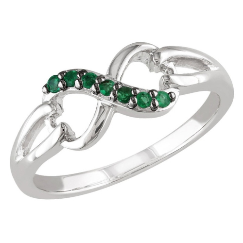Natural Green Emerald Infinity Ring 1/7 Carat in Sterling Silver