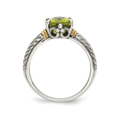 Ladies Natural Peridot Ring in Sterling Silver with 14K Gold Accents