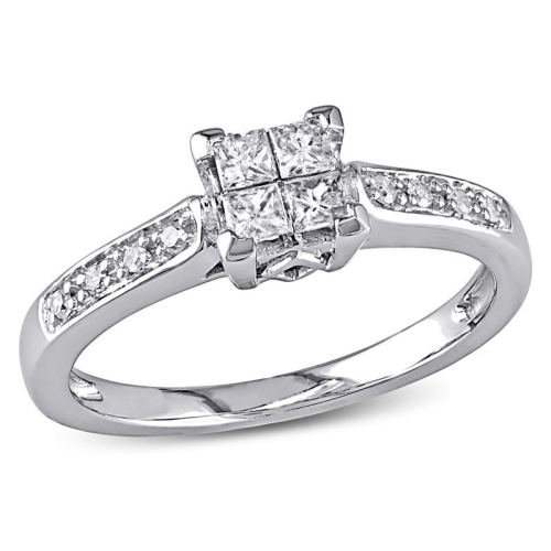 GEM AND HARMONY  1/4 Carat (Ctw I2-I3, G-H) Princess-Cut Diamond Engagement Ring In 10K Gold In White