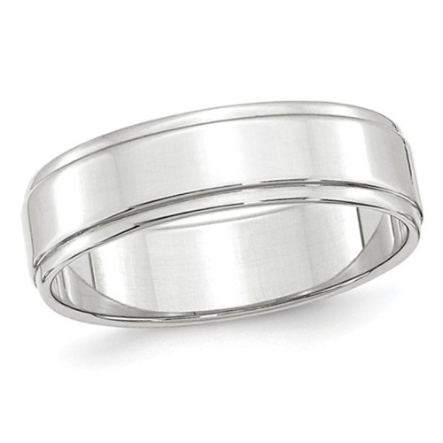 GEM AND HARMONY  Ladies Or Mens 14K Gold 6MM Flat Wedding Band Ring With Step Edge In White