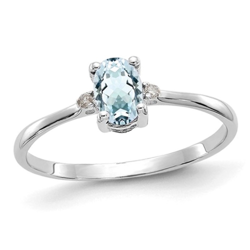 GEM AND HARMONY  2/5 Carat (Ctw) Oval-Cut Light Aquamarine Ring In 14K Gold In White