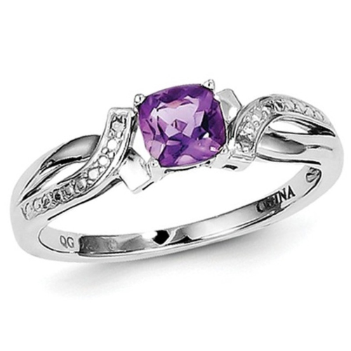 GEM AND HARMONY  Ladies Solitaire Rhodium Plated Sterling Amethyst Ring 1/2 Carat (Ctw) In Silver