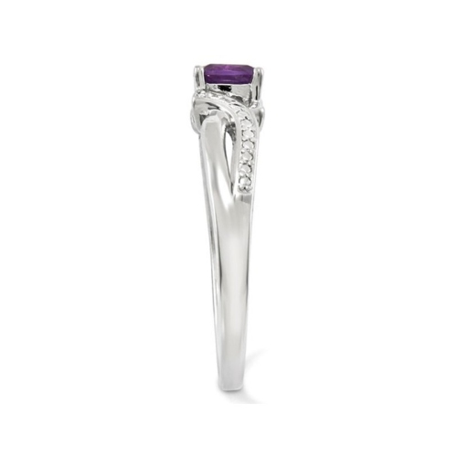 Ladies Solitaire Rhodium Plated Sterling Silver Amethyst Ring 1/2 Carat