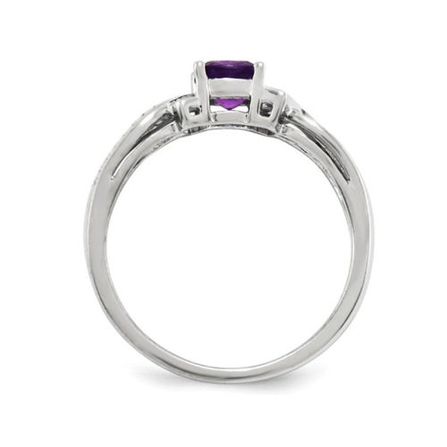 Ladies Solitaire Rhodium Plated Sterling Silver Amethyst Ring 1/2 Carat