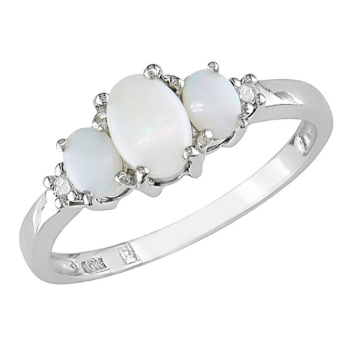 GEM AND HARMONY  2/5 Carat (Ctw) Lab-Created Opal Three Stone Ring In 10K Gold In White