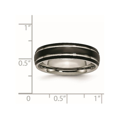 Mens 6mm Grooved Black Plated Titanium Wedding Band Ring