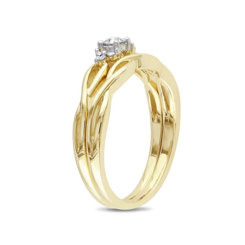 Diamond Engagement Ring & Wedding Band Set 1/6 Carat in 10K Yellow Gold