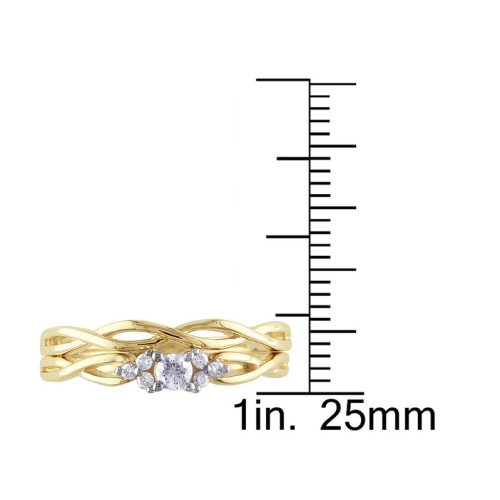 Diamond Engagement Ring & Wedding Band Set 1/6 Carat in 10K Yellow Gold