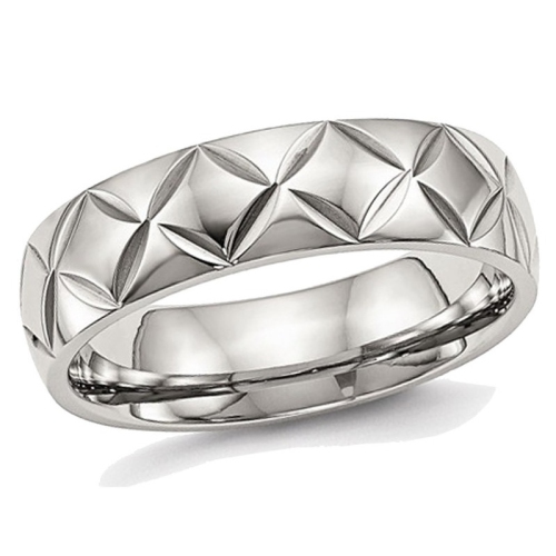 GEM AND HARMONY  Mens Or Ladies Stainless Steel 6MM Diamond Cut Wedding Band Ring With Ridge In Multicolor