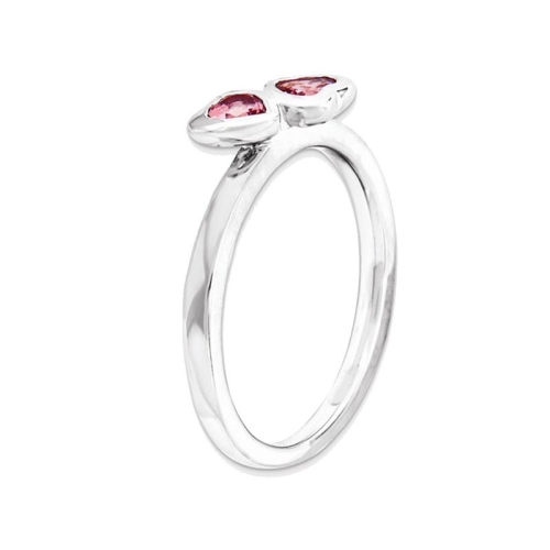 Pink Tourmaline Double Heart Ring 2/5 Carat in Sterling Silver