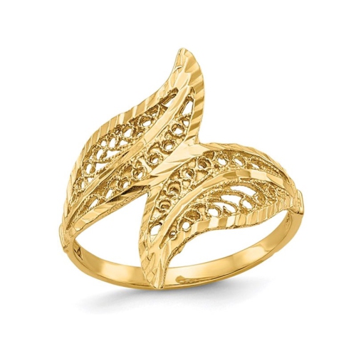 GEM AND HARMONY  Ladies 14K Gold Filigree Leaf Ring (Size 7) In Yellow