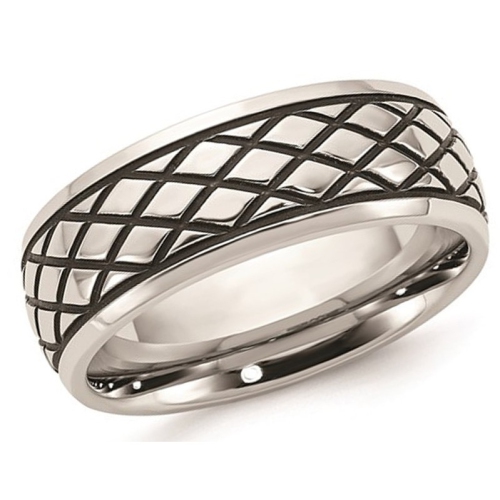 GEM AND HARMONY  Mens Stainless Steel 8MM Polished Checkered Pattern Ring In Multicolor
