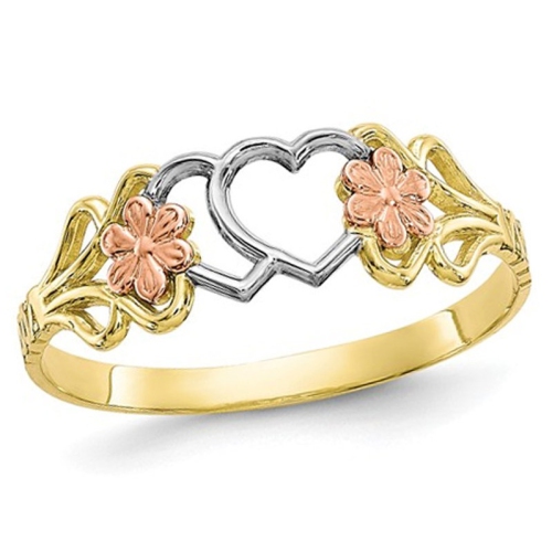 GEM AND HARMONY  10K And White, Gold Heart Flower Promise Ring In Yellow