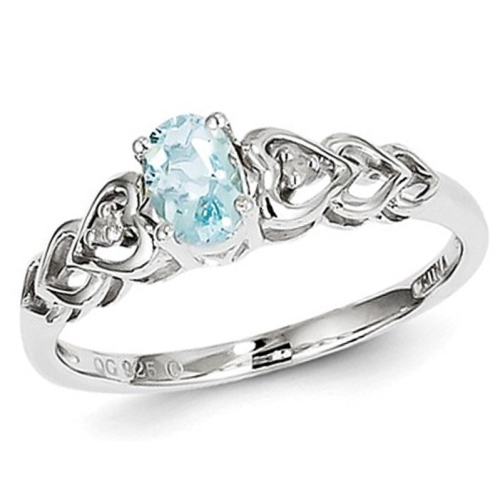 GEM AND HARMONY  2/5 Carat (Ctw) Aquamarine Heart Promise Ring In Sterling In Silver