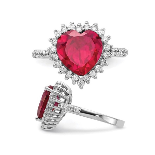 Bague en forme de coeur en rubis synthétique en argent sterling de 3,50&nbsp;carat