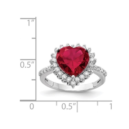Bague en forme de coeur en rubis synthétique en argent sterling de 3,50&nbsp;carat