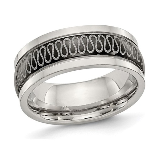 GEM AND HARMONY  Mens Stainless Steel Plated 8MM Swirl Band Ring In Black
