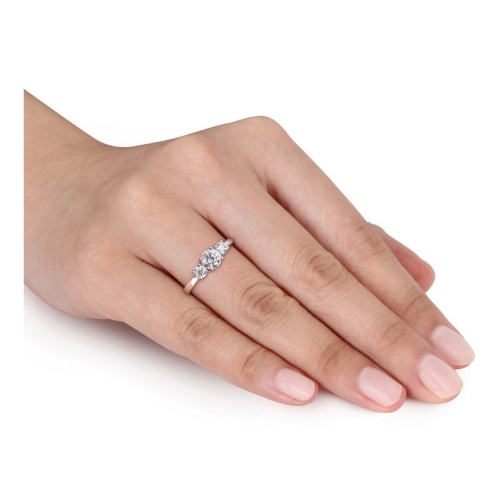1.00 Carat Lab Created Three Stone Moissanite Engagement Ring in Sterling Silver