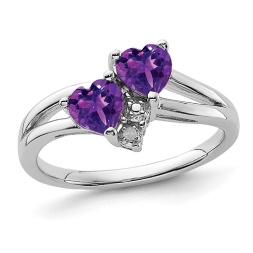 GEM AND HARMONY  4/5 Carat (Ctw) Amethyst Double Heart Ring In Sterling In Silver