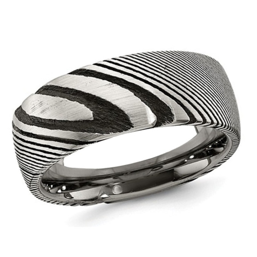 GEM AND HARMONY  Mens Damascus Steel Polished Band Ring 8MM In Multicolor