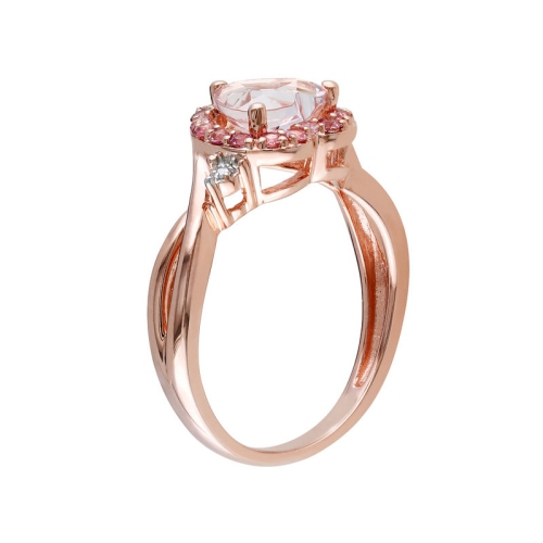 1.25 Carat Morganite Heart Ring with Pink Tourmaline in Rose Plated Sterling Silver