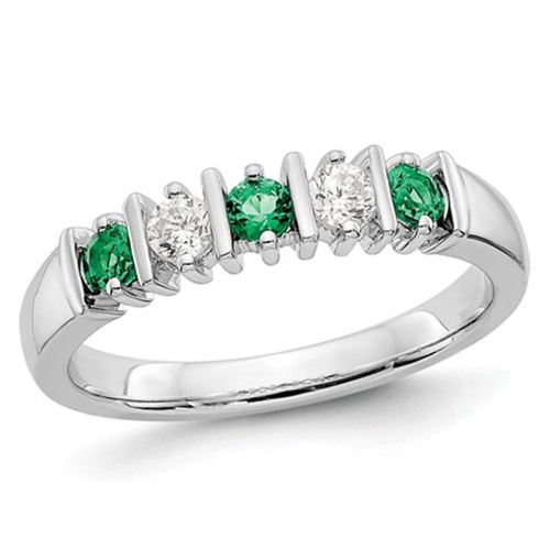 GEM AND HARMONY  3/10 Carat (Ctw) Natural Emerald Band Ring In 14K Gold With 1/5 Carat (Ctw) Diamonds In White