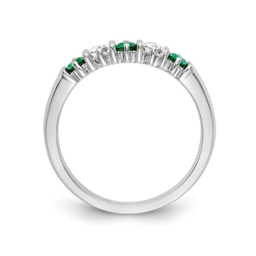 3/10 Carat Natural Emerald Band Ring in 14K White Gold with 1/5 Carat (ctw) Diamonds