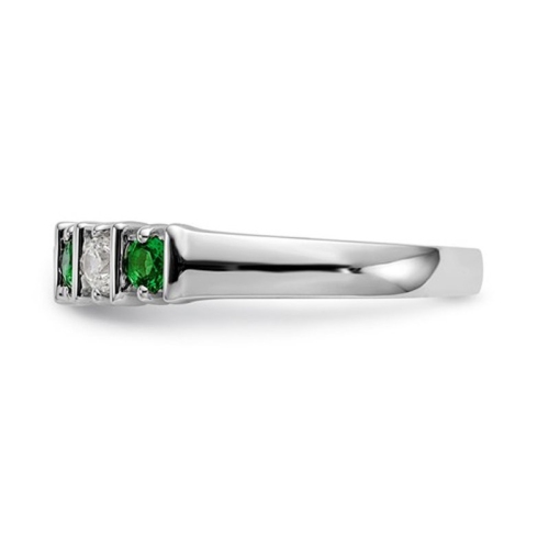 3/10 Carat Natural Emerald Band Ring in 14K White Gold with 1/5 Carat (ctw) Diamonds