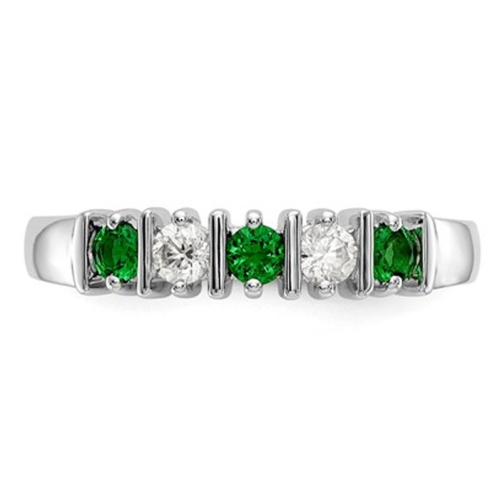 3/10 Carat Natural Emerald Band Ring in 14K White Gold with 1/5 Carat (ctw) Diamonds