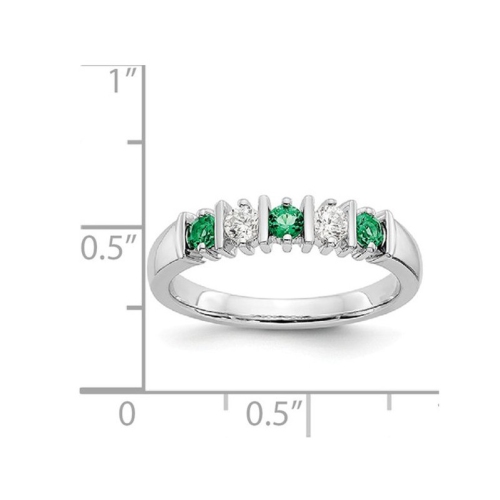 3/10 Carat Natural Emerald Band Ring in 14K White Gold with 1/5 Carat (ctw) Diamonds