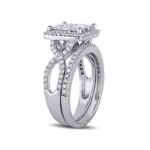 1.50 Carat Princess Cut Diamond Engagement Ring & Wedding Band Set 10K White Gold