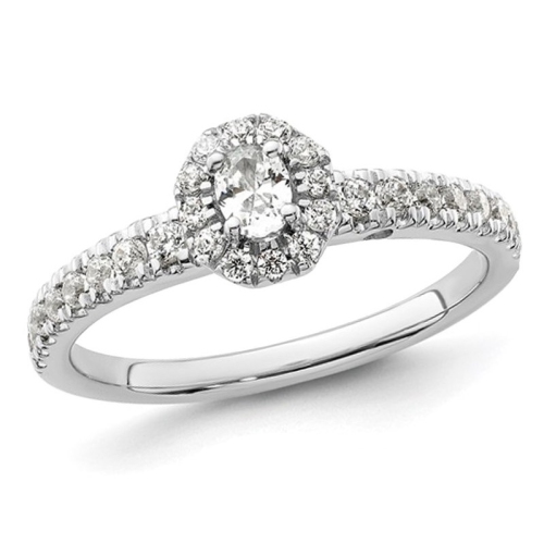 GEM AND HARMONY  1/2 Carat (Ctw I2-I3) Diamond Oval Halo Engagement Ring In 14K Gold In White