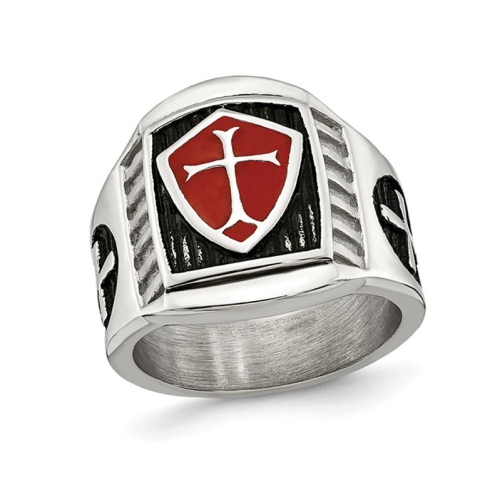 GEM AND HARMONY  Mens Cross Antiqued Cross Shield Stainless Steel Ring In Multicolor