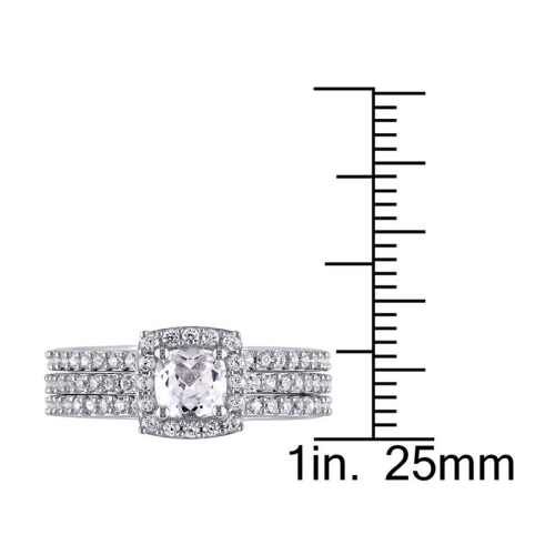 1.50 Carat Lab-Created White Sapphire Halo Bridal Engagement Ring and Band Set In Sterling Silver