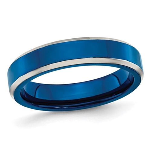 GEM AND HARMONY  Mens Or Ladies Ip Plated Stainless Steel 5MM Band Ring In Blue
