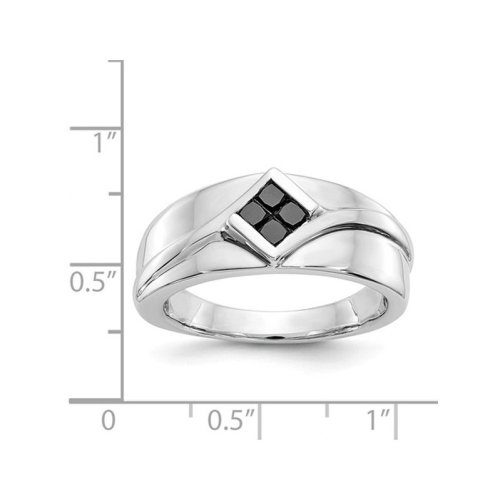 Mens 1/2 Carat Princess Cut Black Diamond Ring in 14K White Gold