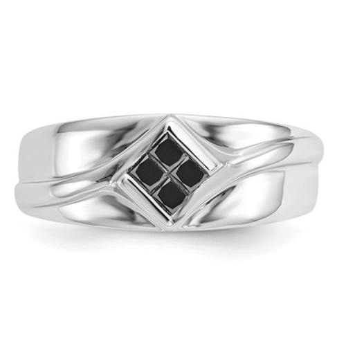 Mens 1/2 Carat Princess Cut Black Diamond Ring in 14K White Gold