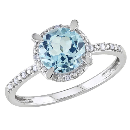 GEM AND HARMONY  Topaz And Diamond 1.65 Carat (Ctw) Ring With Halo In 10K White Gold In Blue