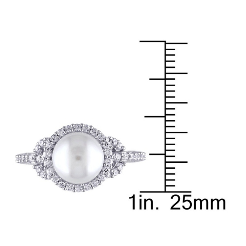White Freshwater Cultured Pearl 8.5-9mm and Cubic Zirconia Halo Ring In Sterling Silver