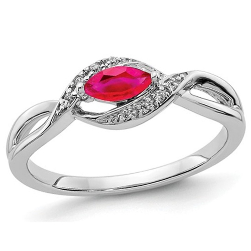 GEM AND HARMONY  1/3 Carat (Ctw) Natural Marquise Cut Ruby Ring In 14K Gold With Accent Diamonds In White