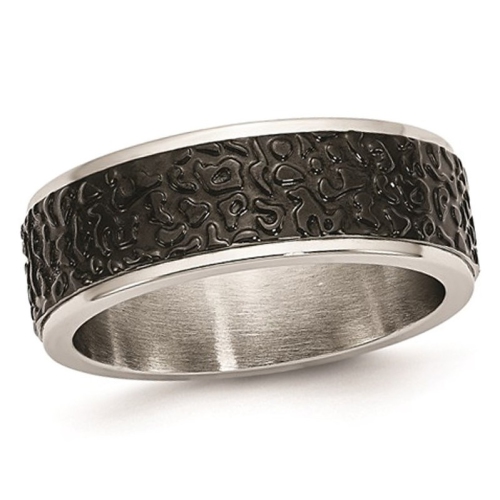 GEM AND HARMONY  Plated Stainless Steel Textured Wedding Band Ring In Black