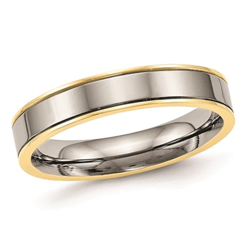 GEM AND HARMONY  Ladies Or Mens 5MM Titanium Plated Comfort Fit Wedding Band Ring In Yellow
