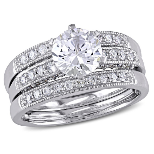 1.00 Carat Bridal Wedding Ring Set in 10K White Gold